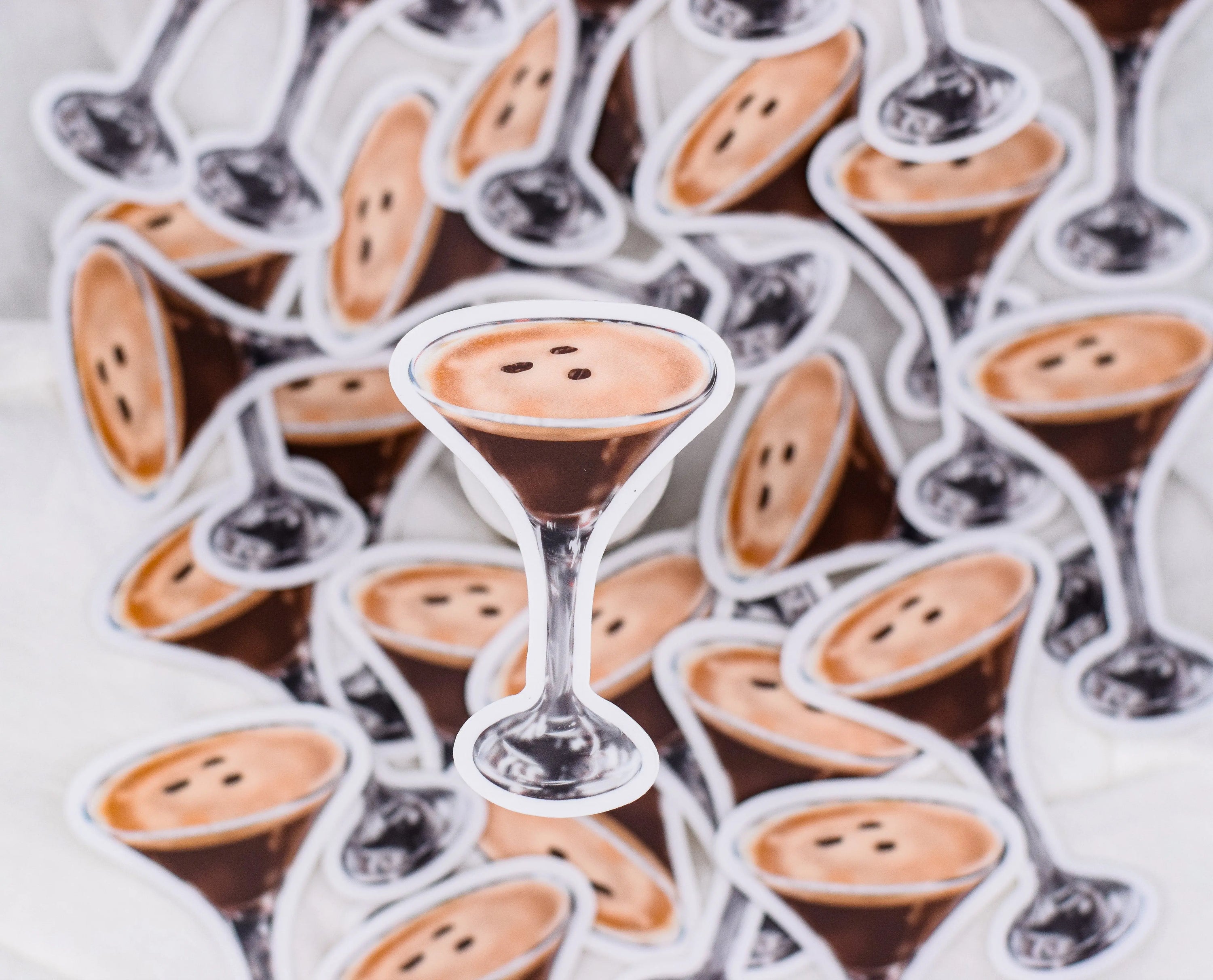 Winks Design Studio espresso martini cocktail sticker featuring a stylish design from Oxford Oaks Distillery on a white background.