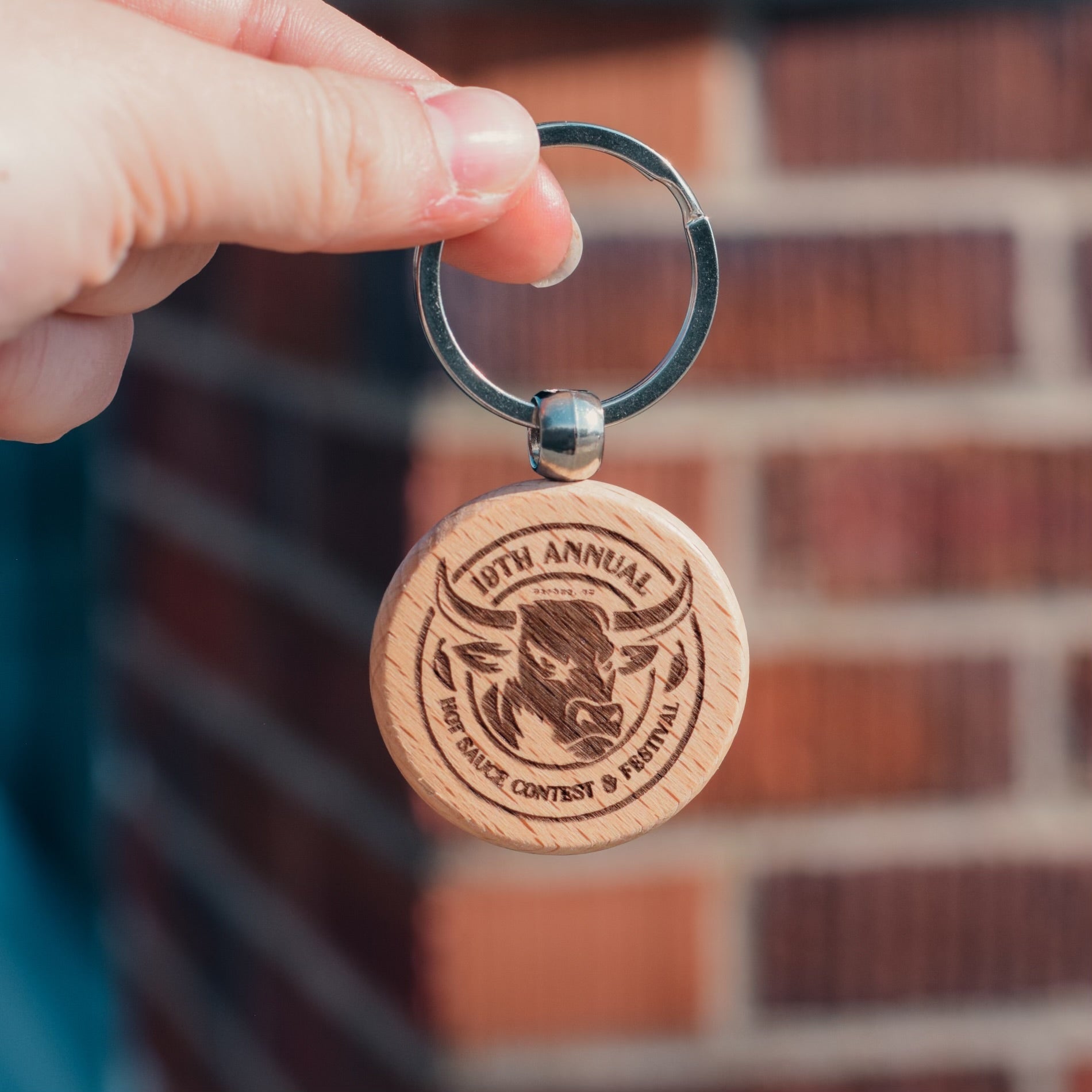 NC Hot Sauce Contest &amp; Festival Engraved Wooden Keychain - Winks Design Studio,LLC