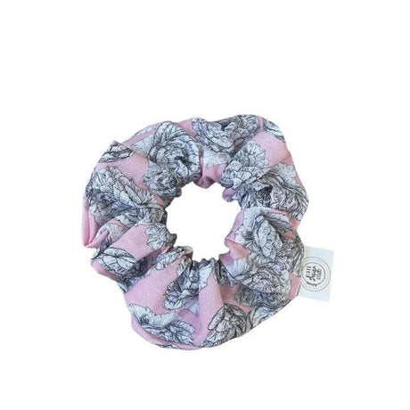 Elegant Peony Scrunchie in soft cotton fabric with delicate floral design for stylish and comfortable hair accessory suitable for any season.