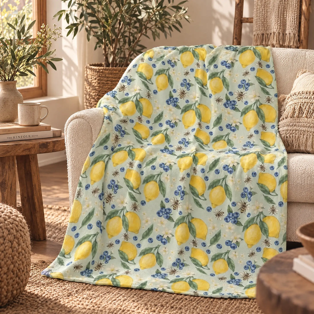 Lemonberry Bloom Fleece Blanket — 80×60 Cozy Floral Throw Winks Design Studio,LLC