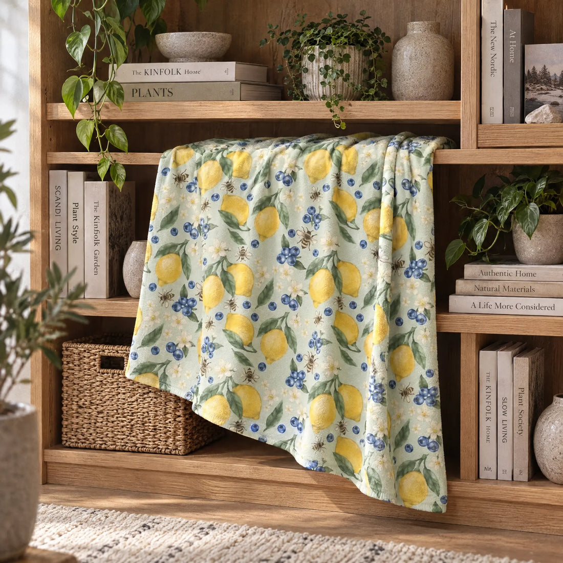 Lemonberry Bloom Fleece Blanket — 80×60 Cozy Floral Throw Winks Design Studio,LLC