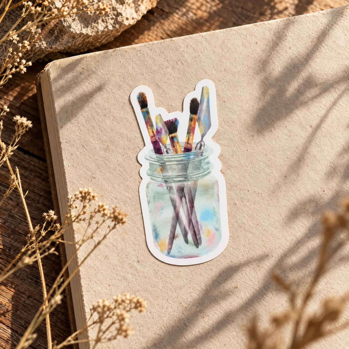 Paint Brush Stickers - Paint Brushes in Glass Jar Sticker - Winks Design Studio,LLC