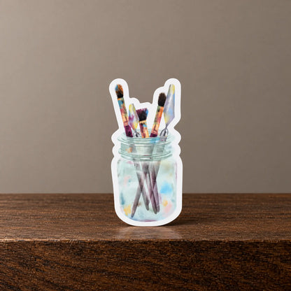 Paint Brush Stickers - Paint Brushes in Glass Jar Sticker - Winks Design Studio,LLC