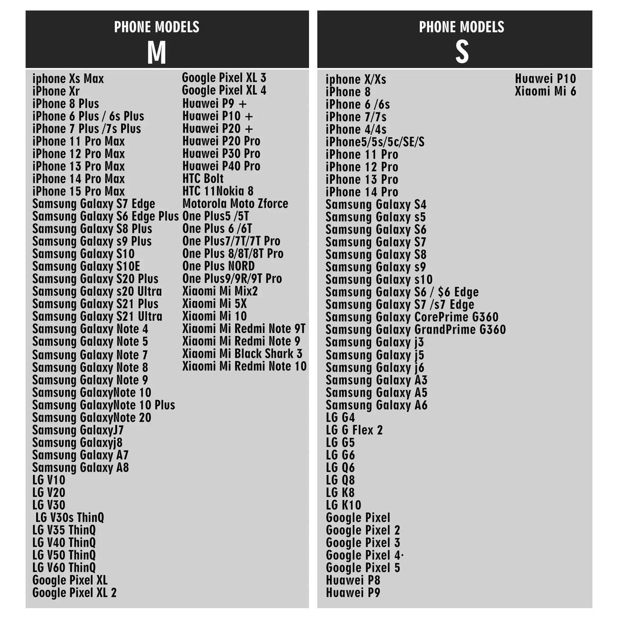 Phone compatibility list for Blue Hydrangea Flower Flip Phone Case Wallet showing various models for sizes M and S.