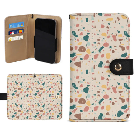 Terrazzo flip phone case wallet with card slots, made from high-quality synthetic PU leather, designed for protection and style.