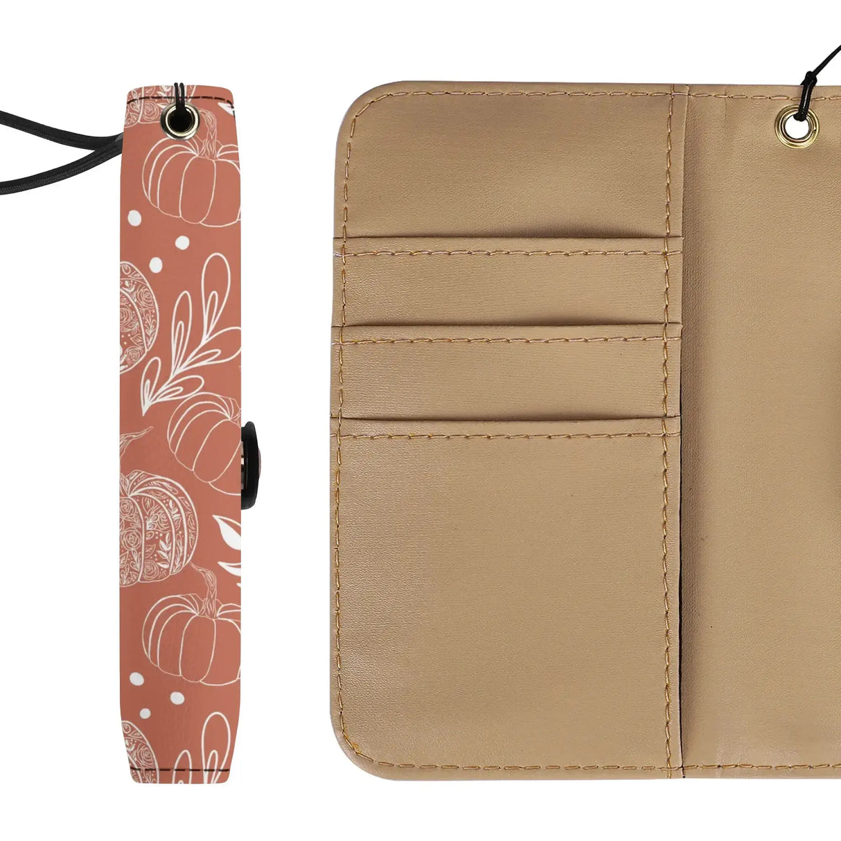 Flower Pumpkin Flip Phone Case Wallet with autumn design, showing intricate floral pumpkin pattern and synthetic PU leather card slots