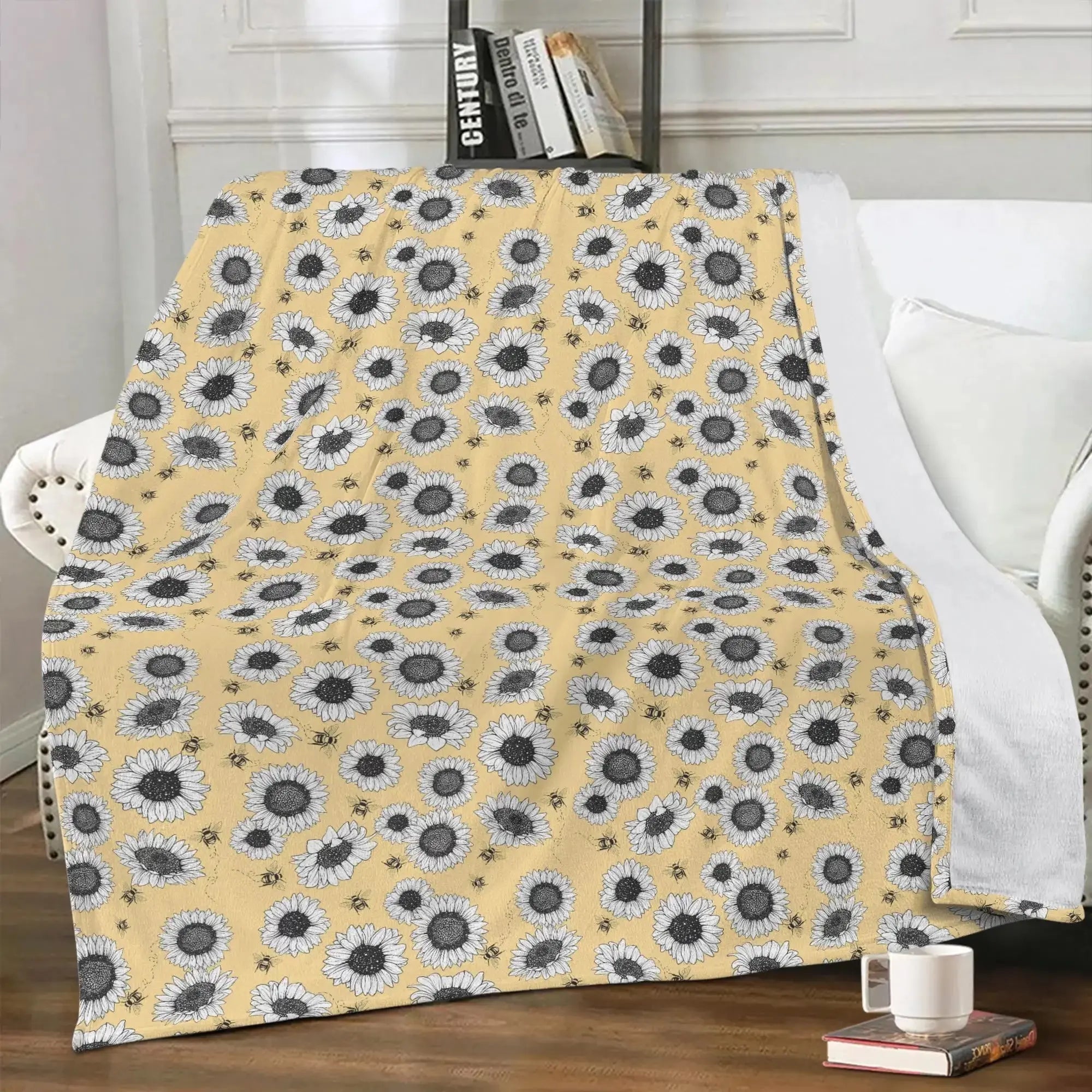 Sunflower blanket by Winks Design Studio, LLC featuring a vibrant sunflower pattern and soft, cozy fabric for comfort.