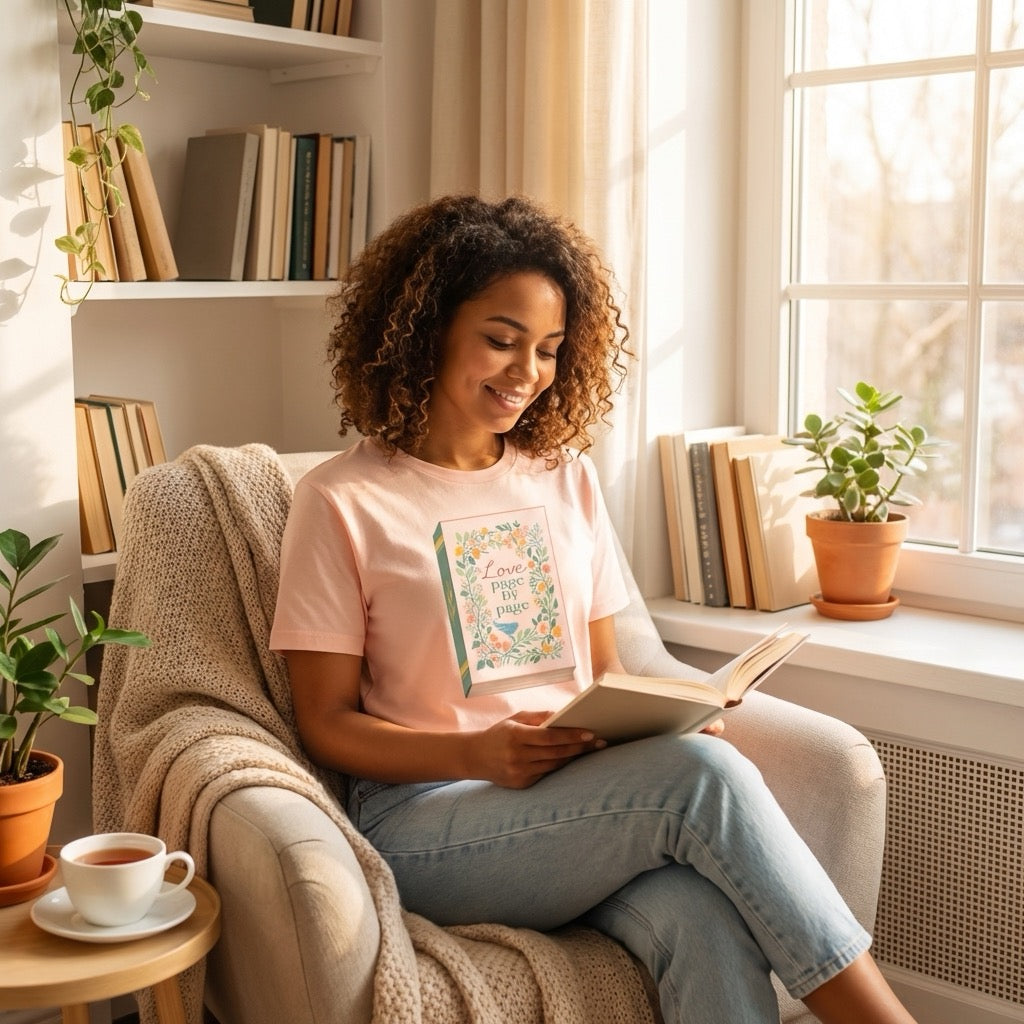 Love, Page by Page T-Shirt | Book Lover Floral Graphic Tee