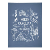 North Carolina "Tar Heel State" Fleece Blanket – Hand-Drawn State Icons - Winks Design Studio,LLC