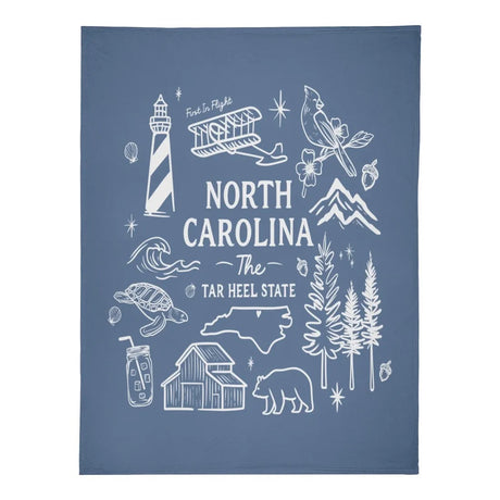 North Carolina "Tar Heel State" Fleece Blanket – Hand-Drawn State Icons - Winks Design Studio,LLC
