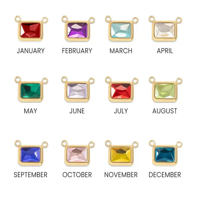 18K gold emerald birthstone charm by Winks Design Studio featuring a detailed connector design with a vibrant emerald gemstone.