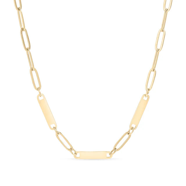 18K Gold Engravable Paperclip 3 Bar Necklace - Winks Design Studio,LLC