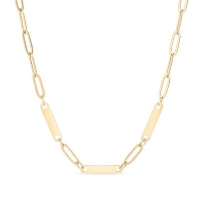 18K Gold Engravable Paperclip 3 Bar Necklace - Winks Design Studio,LLC