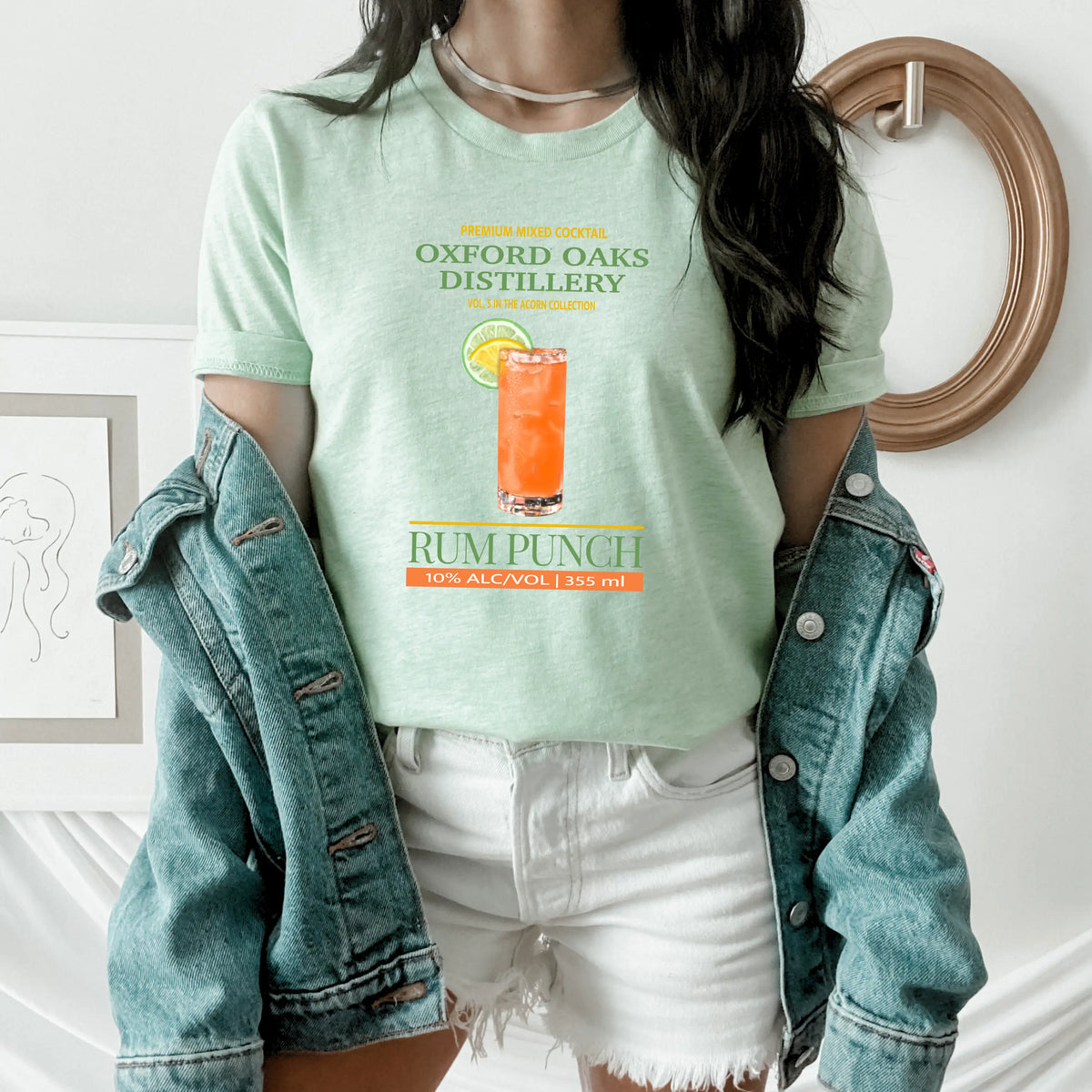 Winks Design Studio LLC Oxford Oaks Distillery Rum Punch T-shirt with tropical logo and vibrant design on white fabric