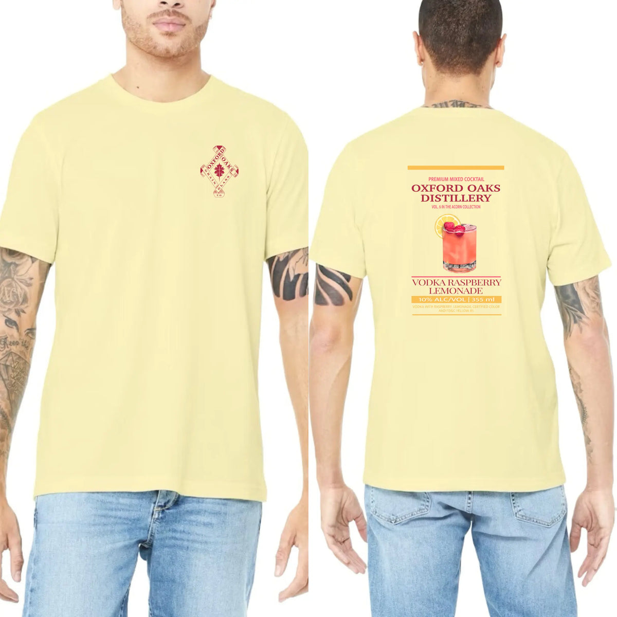 Pink T-shirt featuring Oxford Oaks Distillery Vodka Raspberry Lemonade logo by Winks Design Studio, LLC.