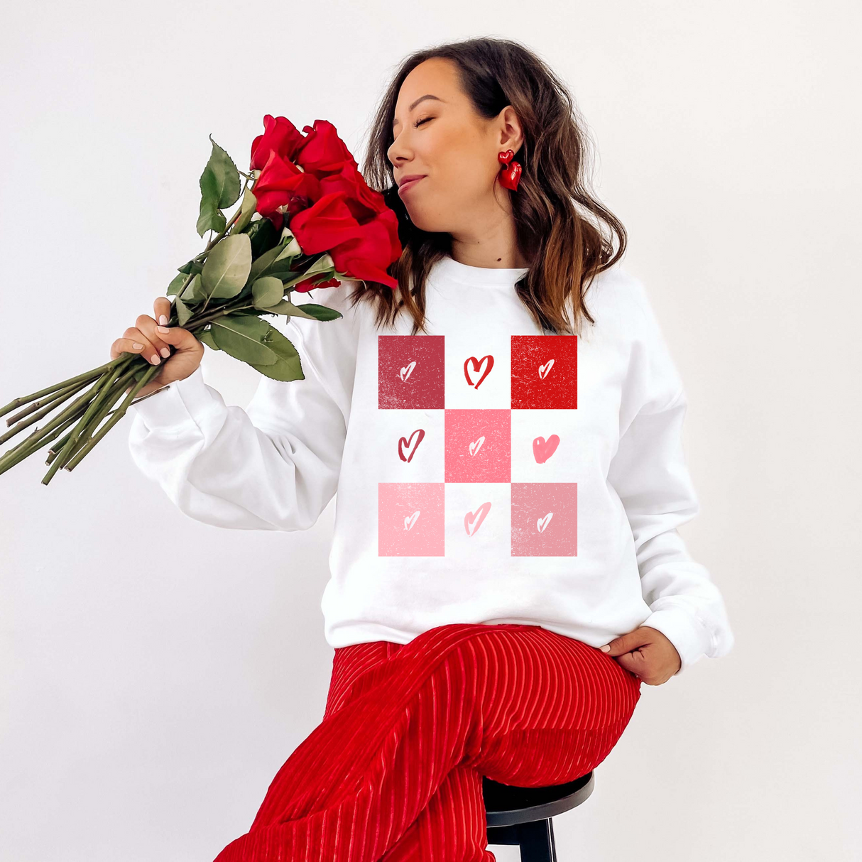 Checkerboard Heart Crewneck - Winks Design Studio,LLC