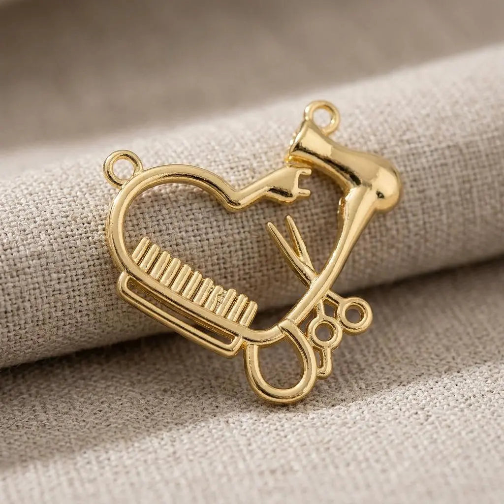 18K gold "For the Love of Hair" charm jewelry by Winks Design Studio, LLC, showcasing a detailed hair-themed pendant.