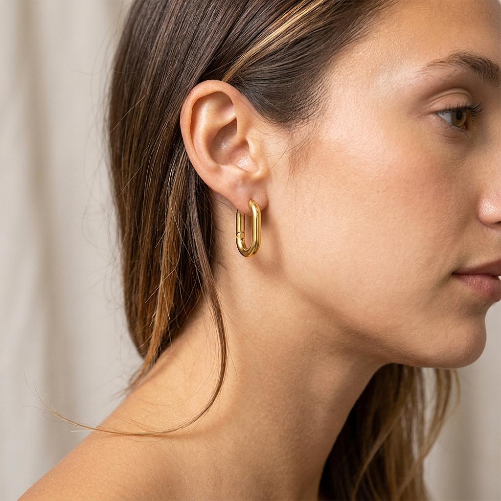 18K Oval Huggie Earrings - Winks Design Studio,LLC