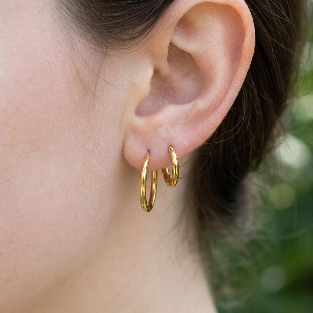 18K Gold Classic Hoop Huggie Earrings - Winks Design Studio,LLC