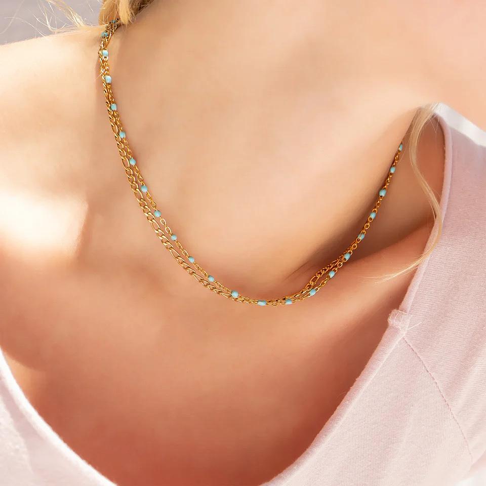 18K Gold Turquoise Chain Necklace - Winks Design Studio,LLC