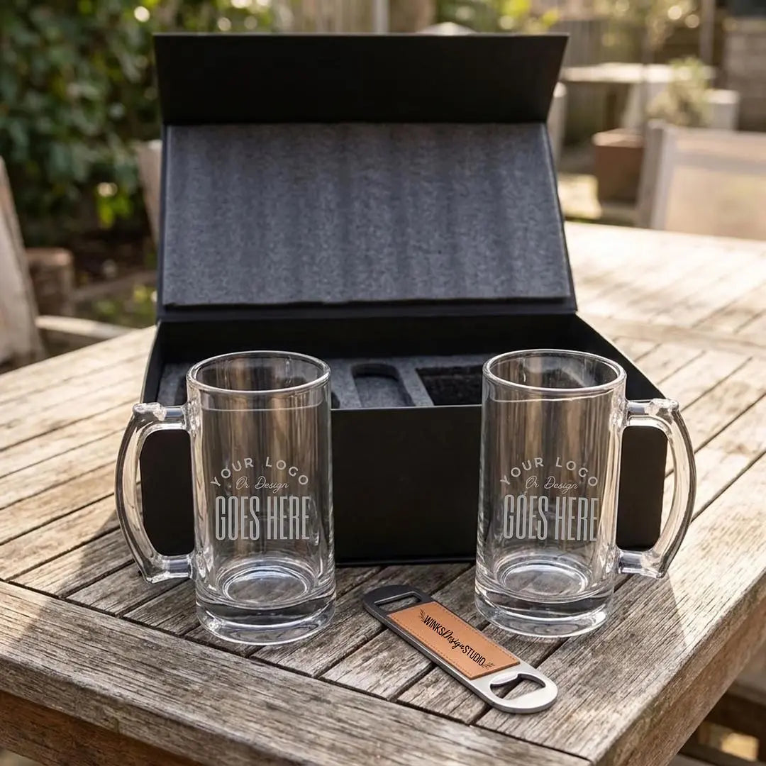 Personalized Beer Mug Gift Set with Bottle Opener Winks Design Studio,LLC