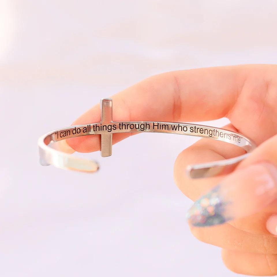 Philippians 4:13 Cross Cuff 18K Gold Bracelet - Winks Design Studio,LLC