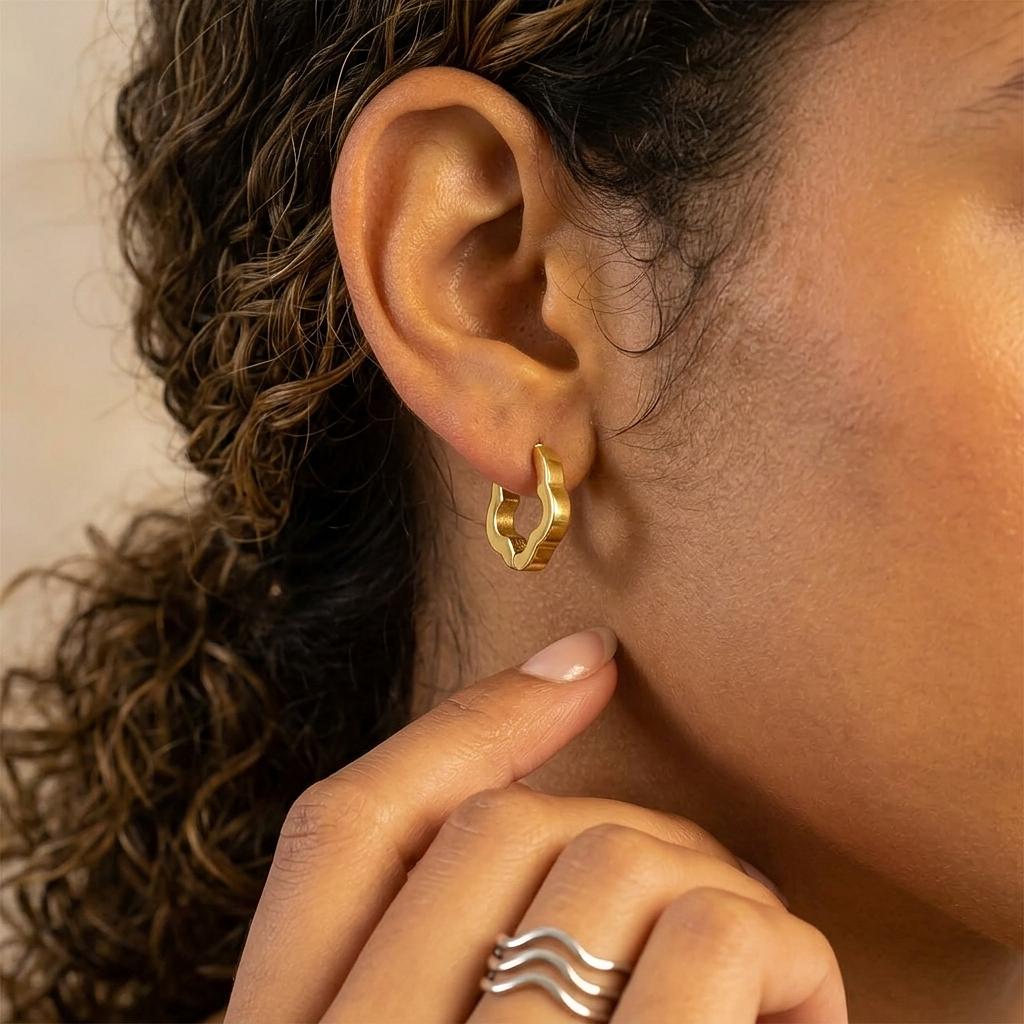 18K Flower Huggie Earrings - Winks Design Studio,LLC