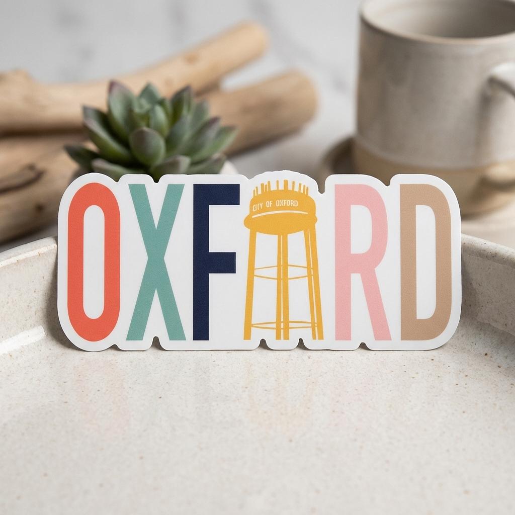 Oxford Colorful Water Tower Sticker - Winks Design Studio,LLC