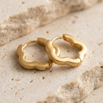18K Flower Huggie Earrings - Winks Design Studio,LLC