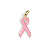 18K Gold Pink Cancer Ribbon Charm