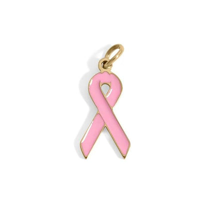 18K Gold Pink Cancer Ribbon Charm - Winks Design Studio,LLC