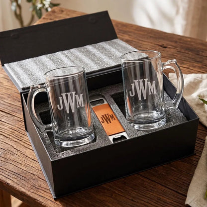 Personalized Beer Mug Gift Set with Bottle Opener Winks Design Studio,LLC
