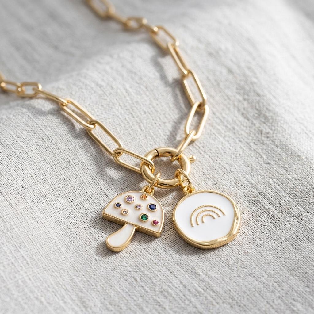 Gold &amp; Pearlescent Mushroom Charm - Winks Design Studio,LLC