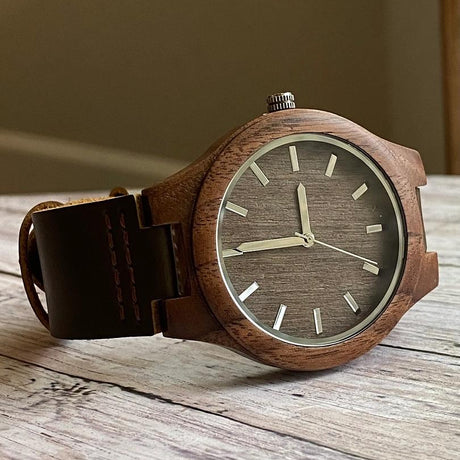 Walnut Wood Engraved Watch - Winks Design Studio,LLC