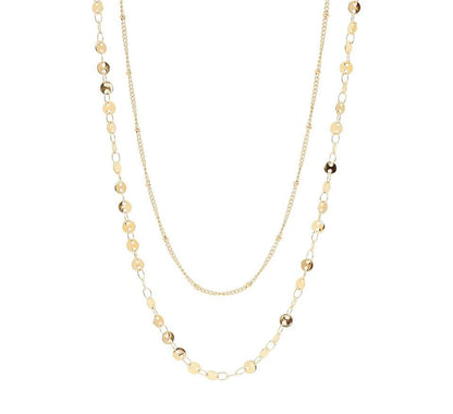 18K Gold Circle &amp; Satellite Chain Layered Necklace - Winks Design Studio,LLC