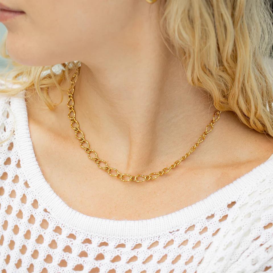 18K Gold Hammered Oval Chain Necklace - Winks Design Studio,LLC