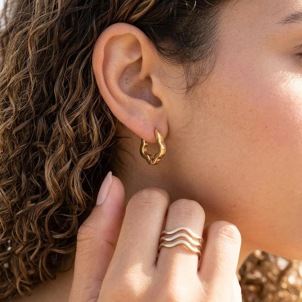 18K Flower Huggie Earrings - Winks Design Studio,LLC