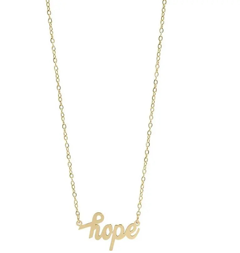 18K gold hope necklace from Winks Design Studio featuring a delicate chain and hope pendant.