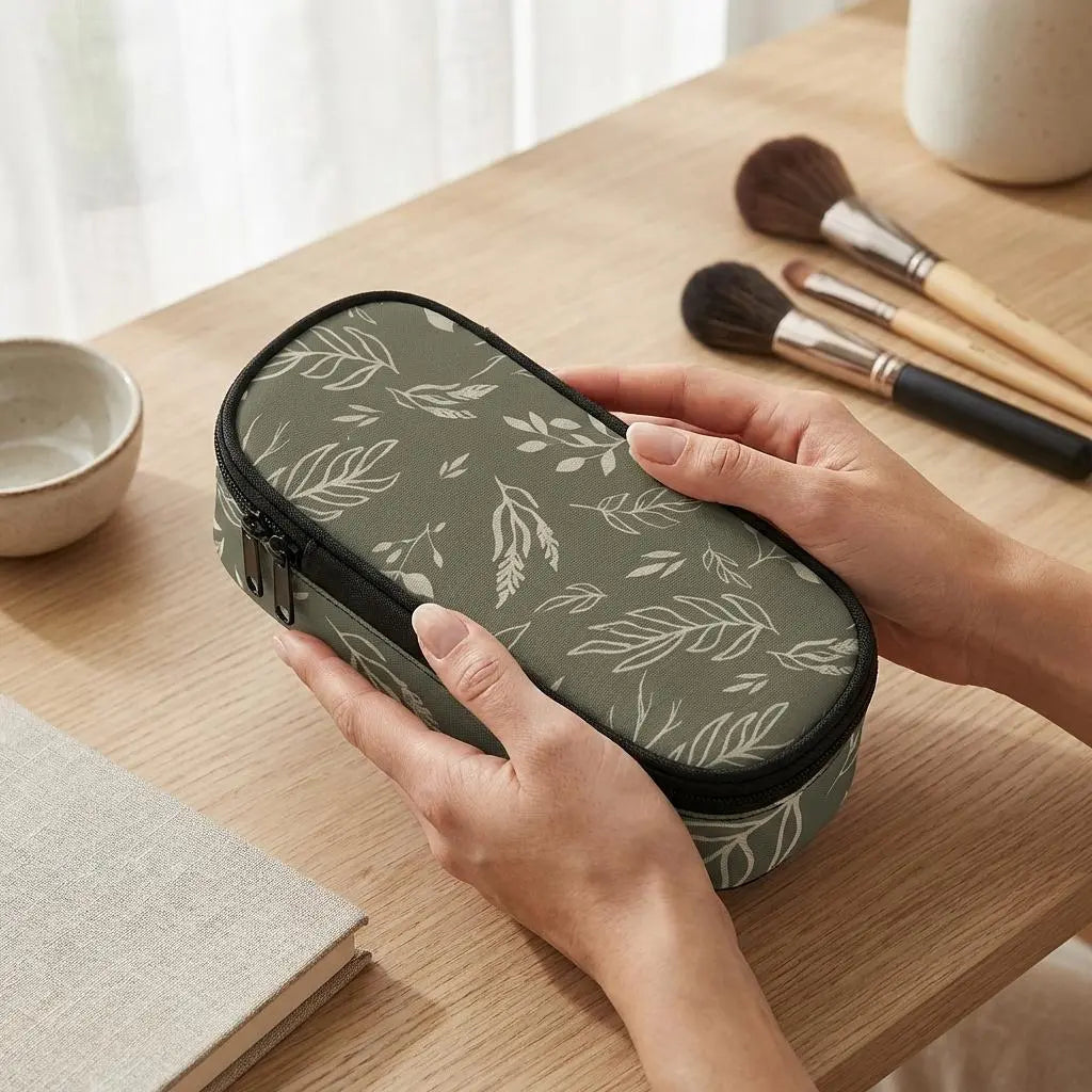 Sage &amp; Stem 3-layer pencil case by Winks Design Studio, LLC, with three compartments and a stylish, eco-friendly design.