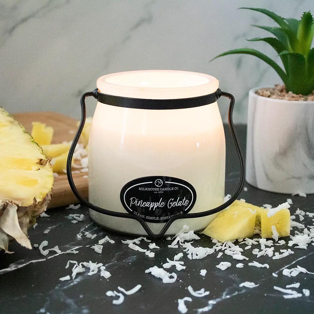 Milkhouse Candle 16oz Butter Jar Candle: Pineapple Gelato - Winks Design Studio,LLC