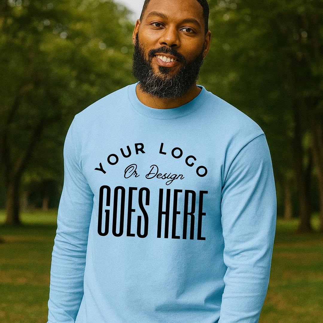 Winks Design Studio custom Gildan unisex heavy cotton long-sleeve T-shirt in black, featuring a simple, classic fit.
