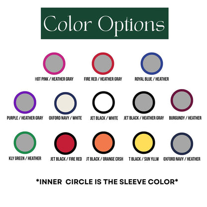 Color options chart with various color swatches labeled for sleeve color selection.