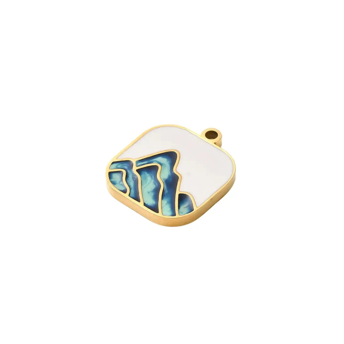Gold mountain range pendant charm by Winks Design Studio, LLC, featuring detailed mountain silhouette design.