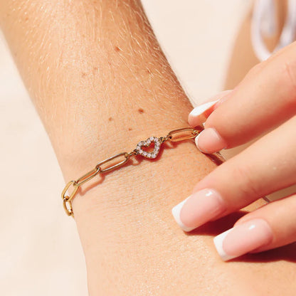 18K Gold Heart Paperclip Chain Bracelet - Winks Design Studio,LLC