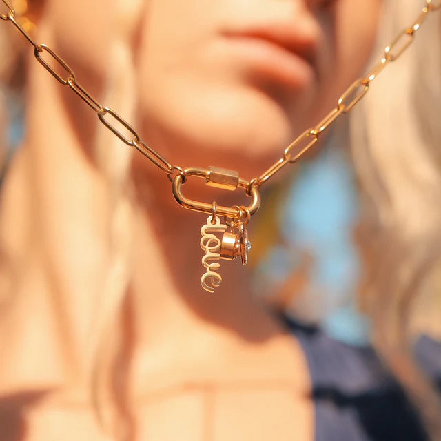 18K Gold Carabiner Love Charm Necklace