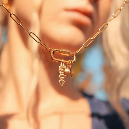 18K Gold Carabiner Love Charm Necklace - Winks Design Studio,LLC