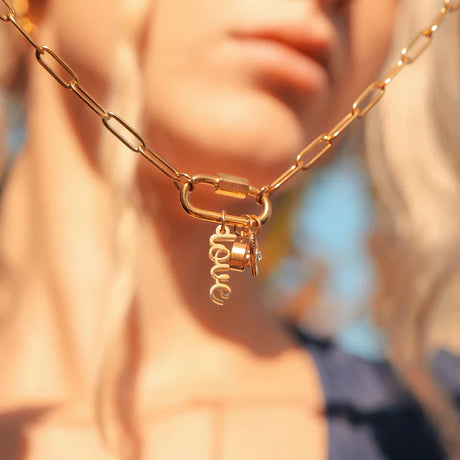 18K Gold Carabiner Love Charm Necklace