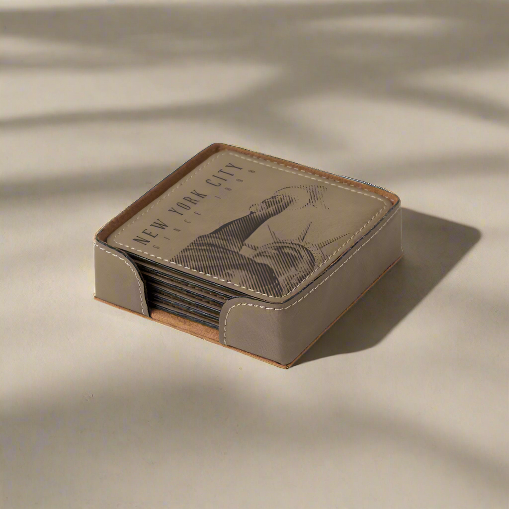 Custom Engraved Leather Coaster Set - Winks Design Studio,LLC