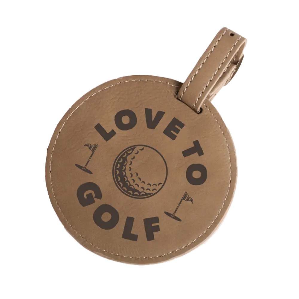 Custom engraved golf tee holder by Winks Design Studio, LLC, in buckskin color with engraved design, perfect for golf accessories.