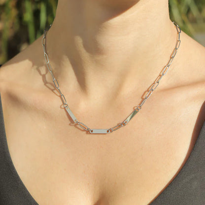18K Gold Engravable Paperclip 3 Bar Necklace - Winks Design Studio,LLC